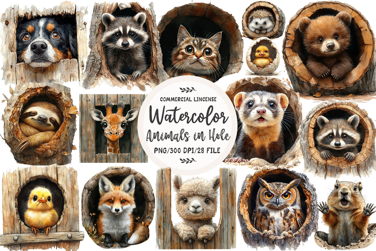 Funny Animals in Hole Clipart, an Illustration by OK Design (Photo 1 of 5)
