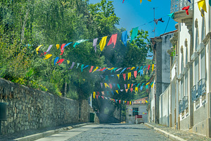 Decorated street in festive mood, braganca, portugal, an Architecture Photo by DanFLCreativo