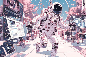 Astronaut Dancing In Futuristic Digital City Street In Virtual Reality