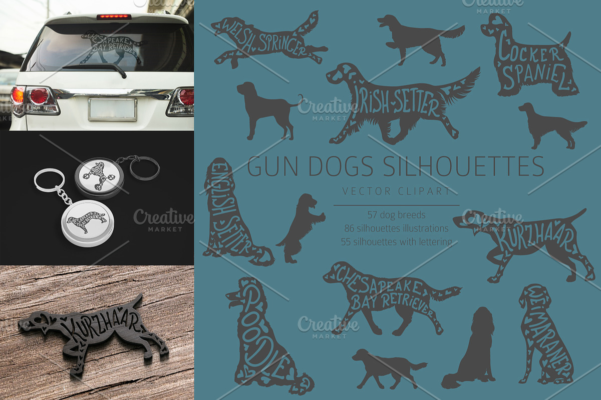 Gun Dogs (Hunting Dogs) Silhouettes, an Animal Illustration by pet design shop (Photo 1 of 13)