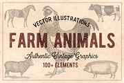 100 Vintage Farm Animals (Vector), an Animal Illustration by Brigantine Designs (Thumbnail 1 of 7)
