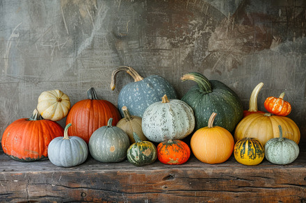 Several pumpkins and gourds placed o, a Photo by Iftikhar Alam