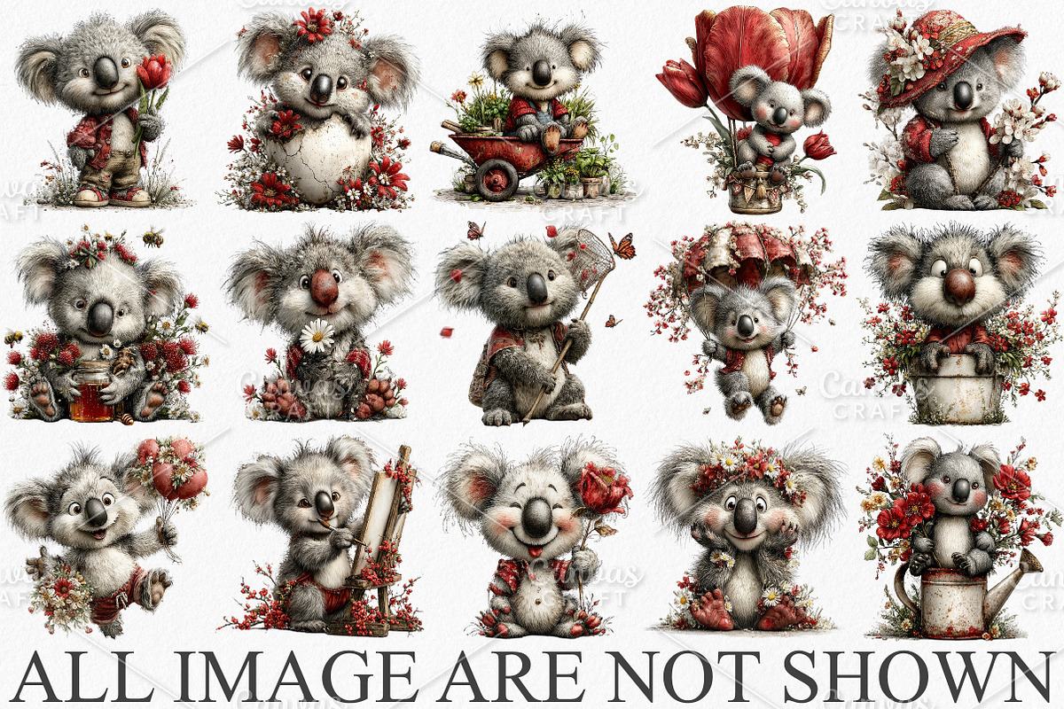 Whimsical Spring Koala Clipart PNG, an Illustration by Canvas Craft (Photo 3 of 7)