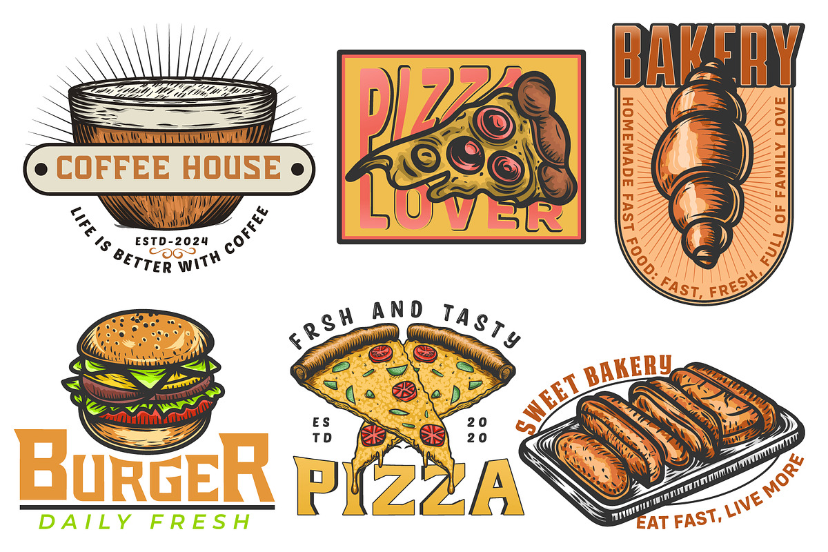 Pizza, Burger Vintage handdrawn logo, a Branding & Logo Template by Billah Hub