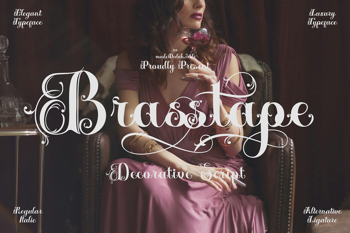 Brasstape Decorative Script, a Blackletter Font by madeDeduk (Photo 1 of 10)