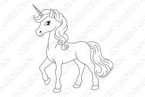 Unicorn Horn Horse Animal Cartoon, an Animal Illustration by Christos Georghiou