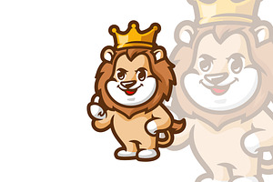 Cute Lion King Mascot Cartoon Logo.