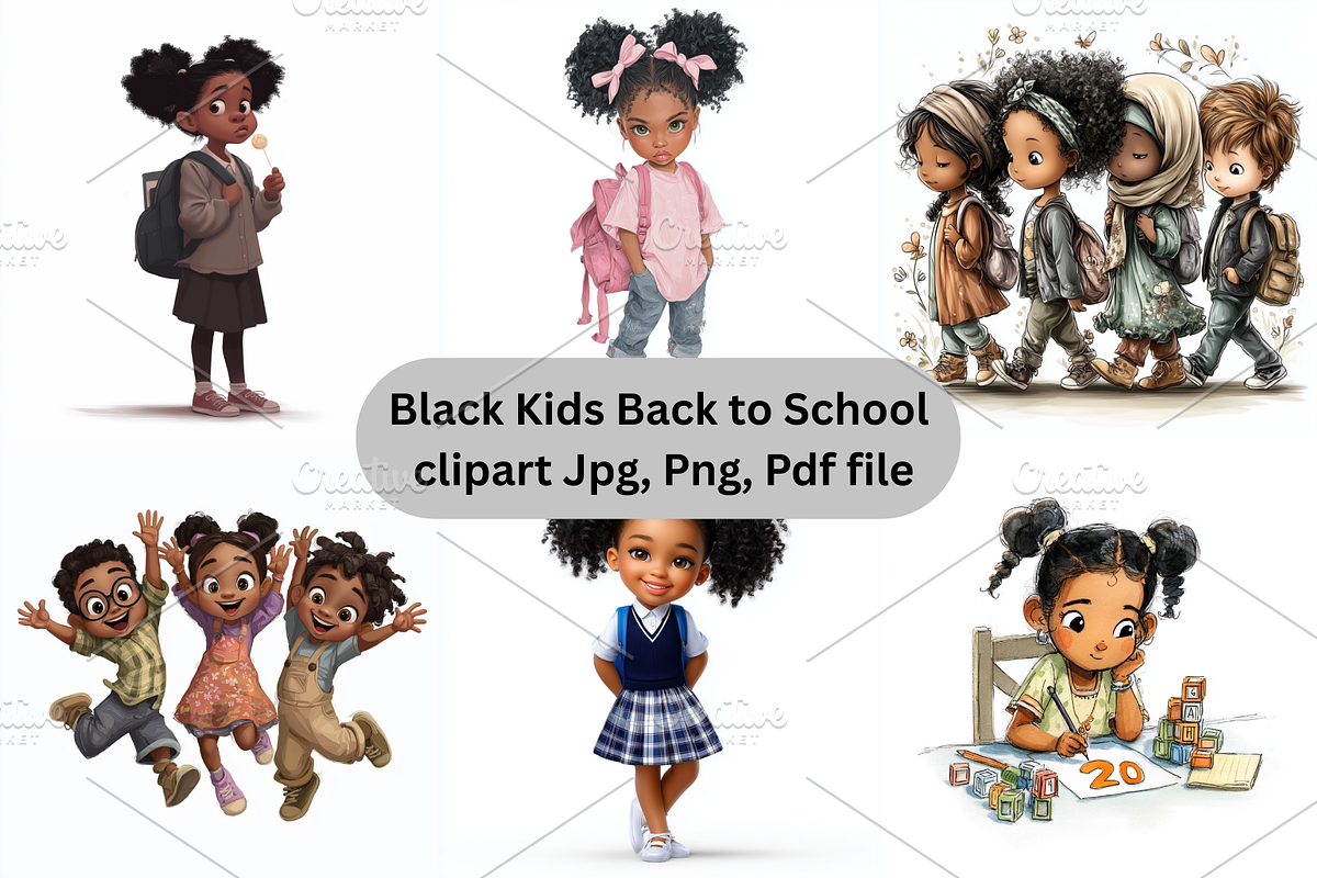 Black Kids Back to School clipart, an Education Illustration by Creative design (Photo 1 of 7)