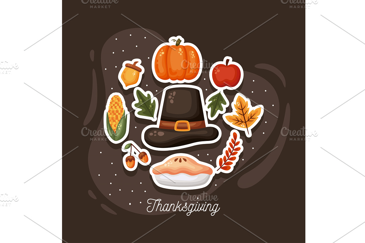 thanksgiving lettering with icons, an Illustration by studiogstock