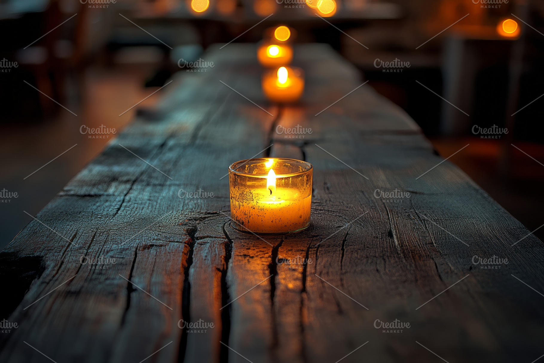 A serene setting with flickering candles on a rustic wooden table, creating a w, a Background Photo by ImageMir