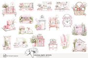 80 pink cottage clip art, a Seasonal Illustration by Poppy Lane Studio (Thumbnail 4 of 8)