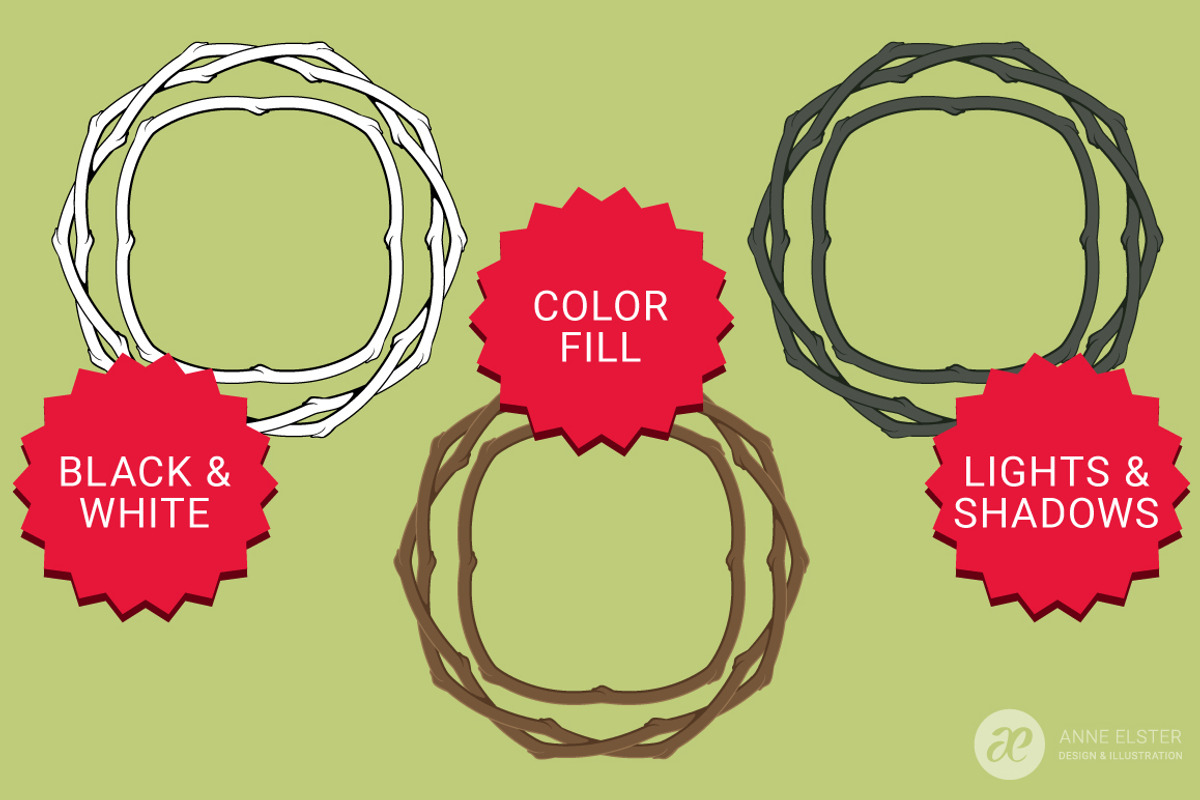 6 Twigs Vector Pattern Brushes, a Brush Add-On by Anne Elster Design (Photo 2 of 4)