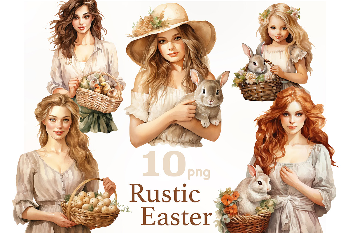 Rustic Easter Clipart | Easter Girls, a Person Illustration by GlamArtZhanna (Photo 1 of 4)