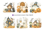 Cute Halloween Clipart PNG Set., a Decorative Illustration by kaisorn (Thumbnail 1 of 9)