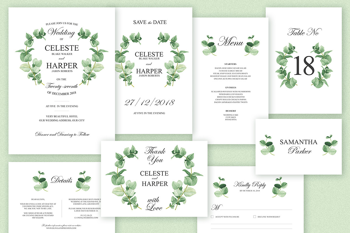 Eucalyptus Greens Wedding Suite, an Invitation Template by HannaSymo (Photo 2 of 14)