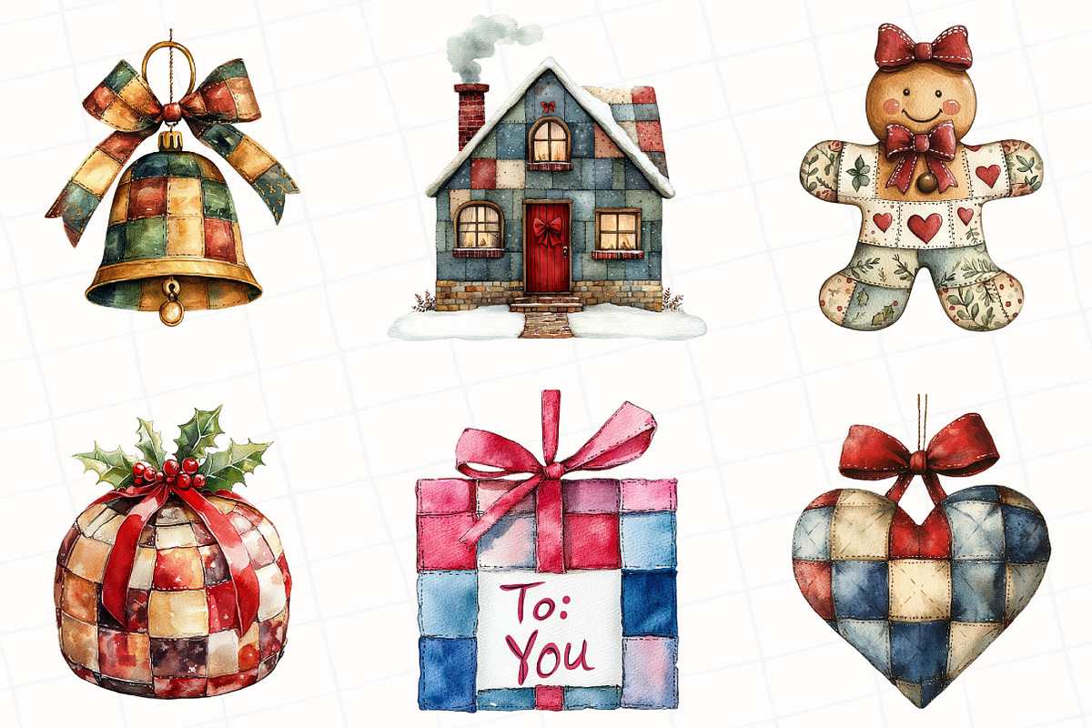 Patchwork Christmas Clipart, an Illustration by OK Design (Photo 2 of 5)