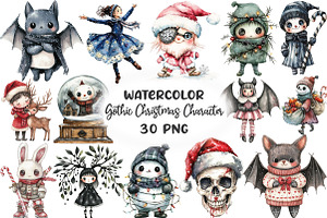Cute Gothic Christmas Character Clip, an Illustration by CraftArtStudio