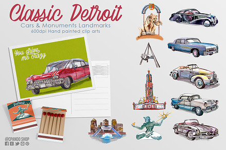 Detroit Michigan Classic cars & city, an Illustration by CpandoShop