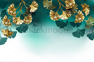 Background with golden ginkgo biloba, a Decorative Illustration by blackmoon9