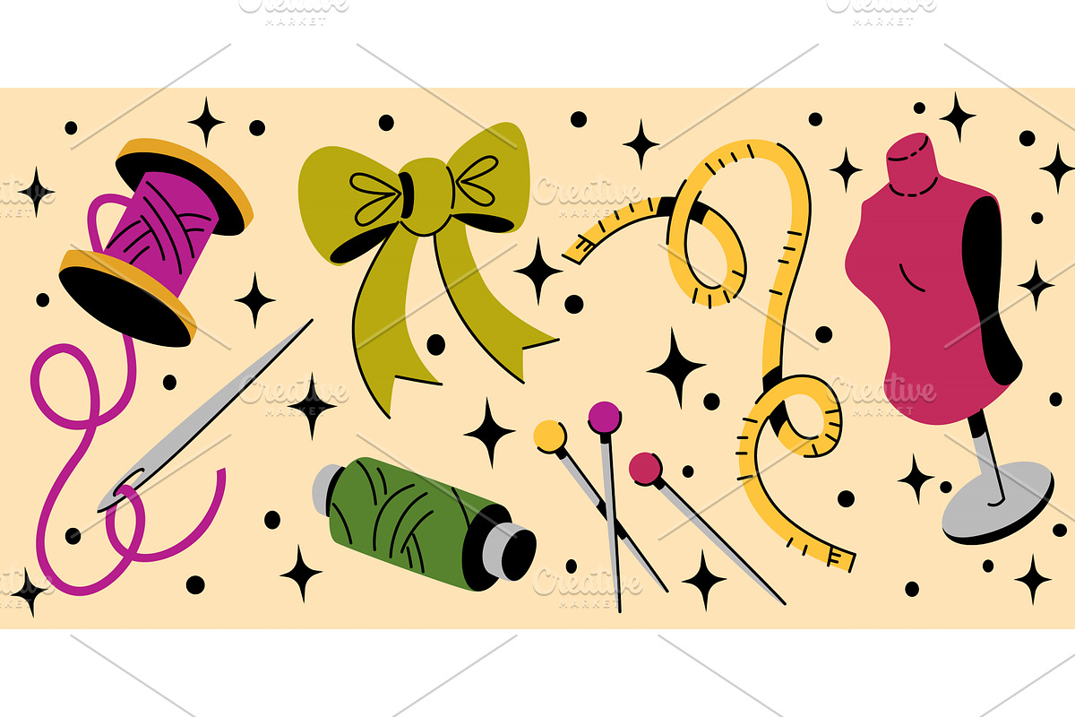 Sewing accessories set in cartoon, an Object Illustration by art PVP - market