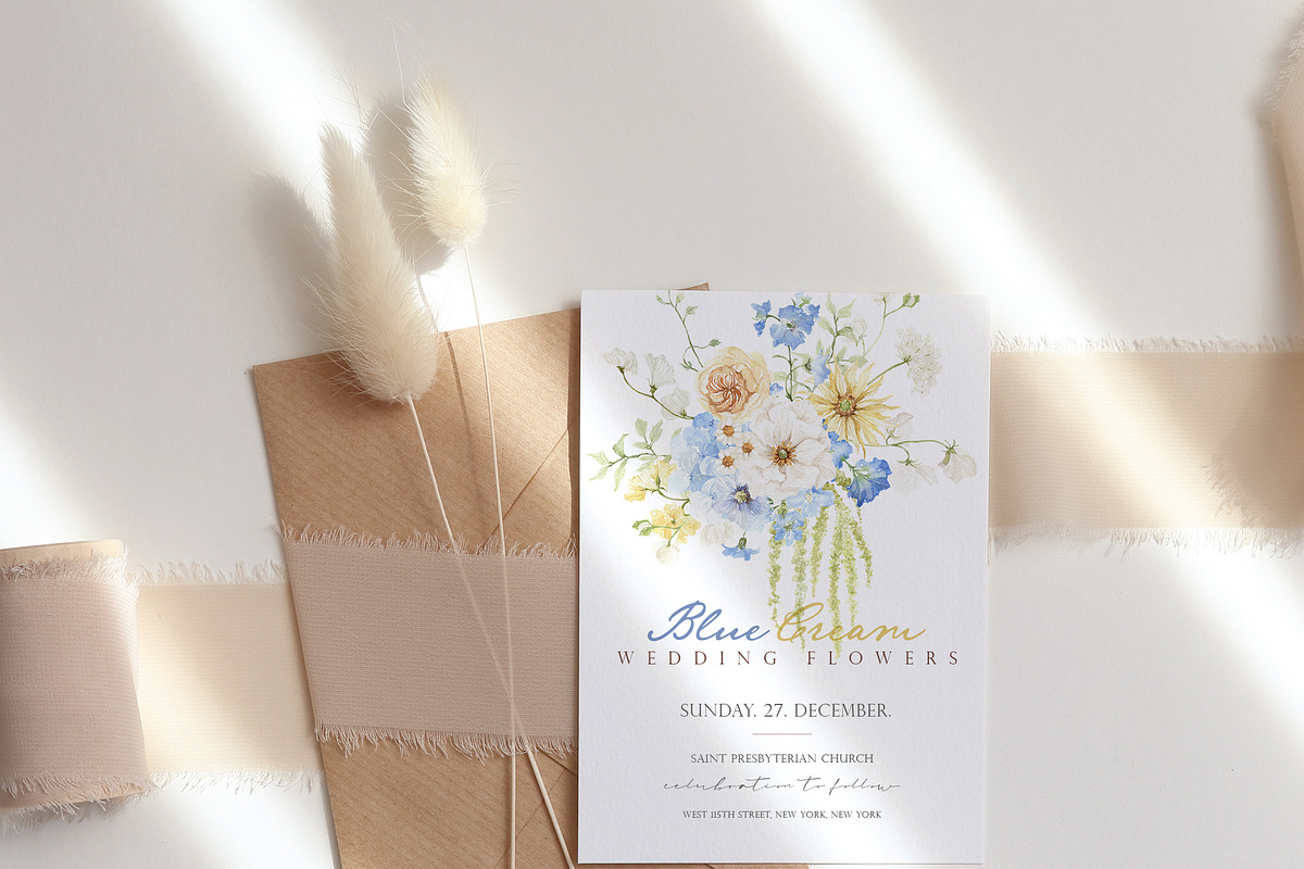 Watercolor Clipart-Blue Cream Floral, a Decorative Illustration by Beigetime (Photo 14 of 16)