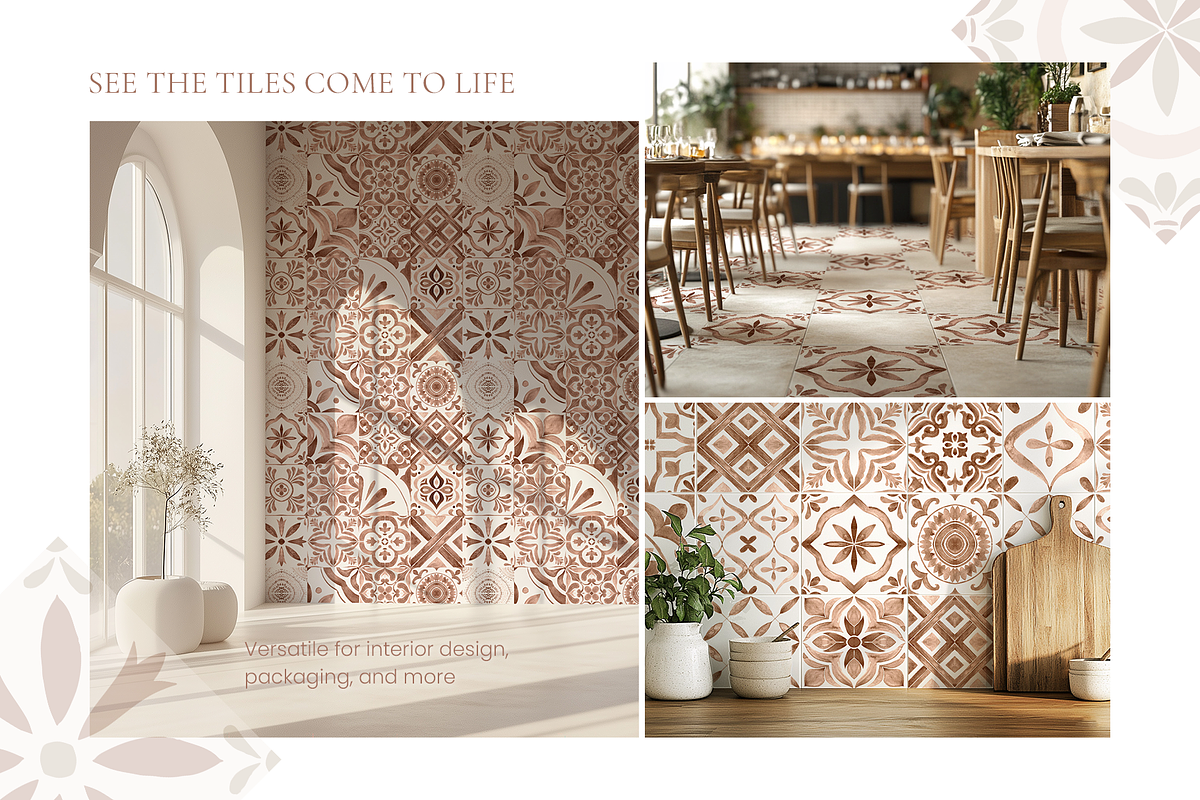 Azulejos in Mocha tones. Watercolor, a Decorative Illustration by Liliia Polos Illustration (Photo 9 of 10)