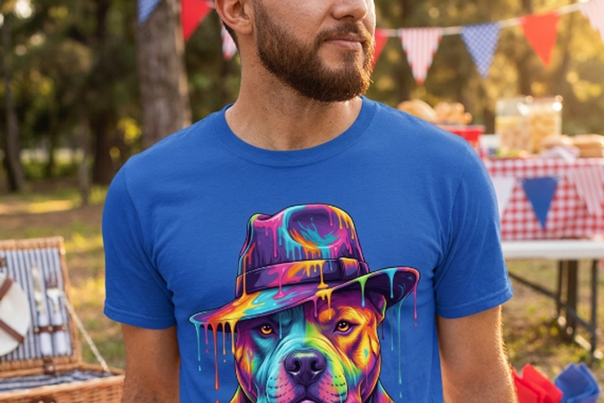 Colorful Pitbull Fedora Art, a Shirt Mockup by Vector Stall (Photo 4 of 15)