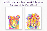 Watercolor Lion and Lioness, an Animal Illustration by ArtIrisArt (Thumbnail 2 of 8)