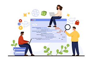 Teamwork Coding and Programming, a Technology Illustration by Flashvector