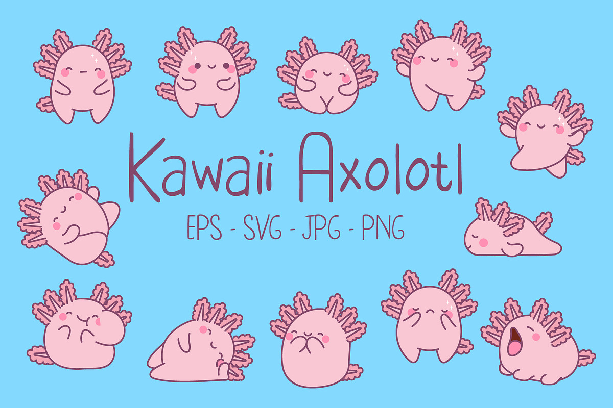 Kawaii Axolotl Set Illustrations, an Animal Illustration by ArtVarStudio (Photo 1 of 5)