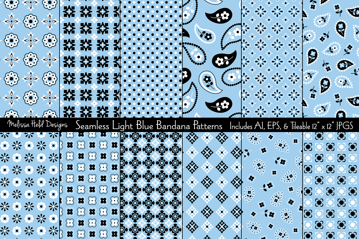 Seamless Light Blue Bandana Patterns