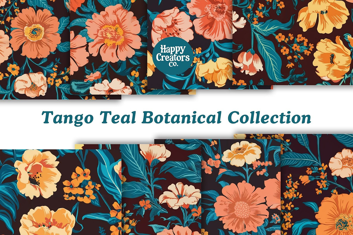 Tango Teal Botanical Digital Papers, a Pattern Graphic by Happy Creators Co. (Photo 5 of 7)