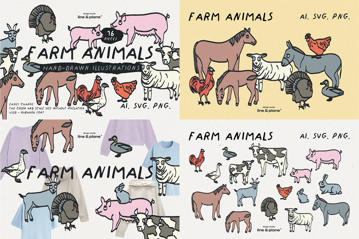 Bundle 8 in 1 - Illustrations & Font, an Animal Illustration by line & plane (Photo 9 of 10)