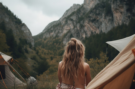 Girl travels through the mountains, a Person Photo by Virgo Studio
