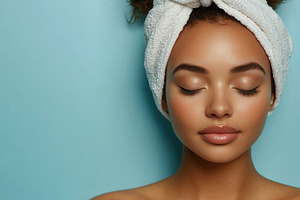 A serene woman with glowing skin, a Photo by Pavel_design