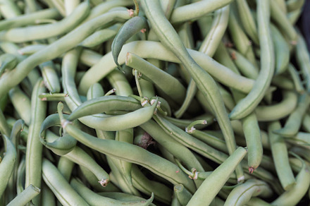 A pile of green beans in a box., a Food & Drink Photo by YossSabalet