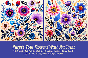 11 purple folk flower wall art print, a Decorative Illustration by ARTOZEN DIGITAL