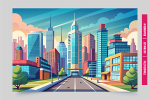 Cartoon city street and trees, an Illustration by Tanuart