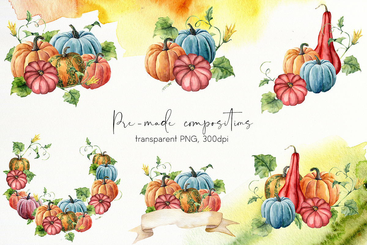 Pumpkins Watercolor pumpkin clipart, a Seasonal Illustration by Yuliya Derbisheva (Photo 5 of 11)
