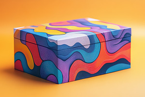 A box is adorned with vibrant, wavy, a Background Photo by Pixeness Studio