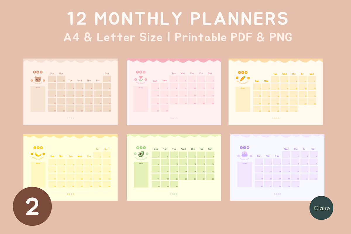 Cute Pastel 2022 Calendar & Planner, an Education Illustration by Clairee Design Studio (Photo 6 of 13)