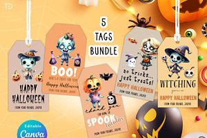 5 Bundle Halloween Favor Gift Tags, a Card Template by Tanondesign
