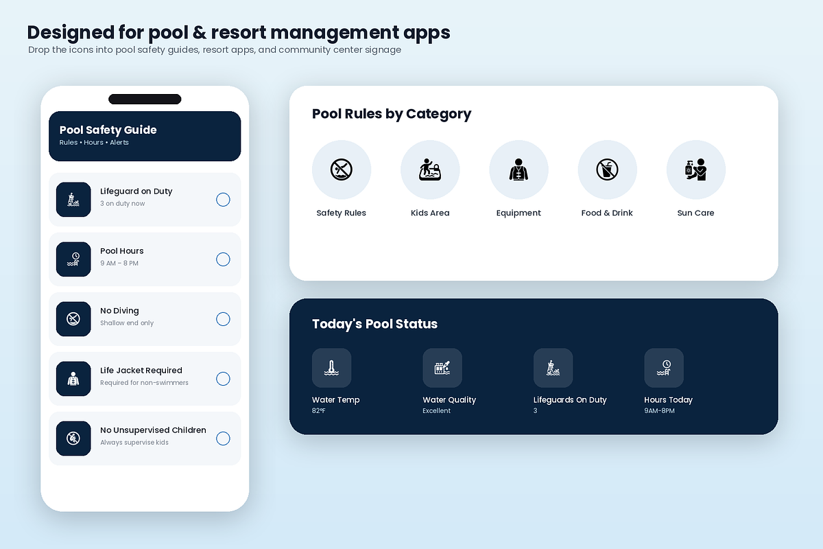 95 Swimming Pool Rules Icons, a Solid Icon by Symbolic Language (Photo 6 of 6)