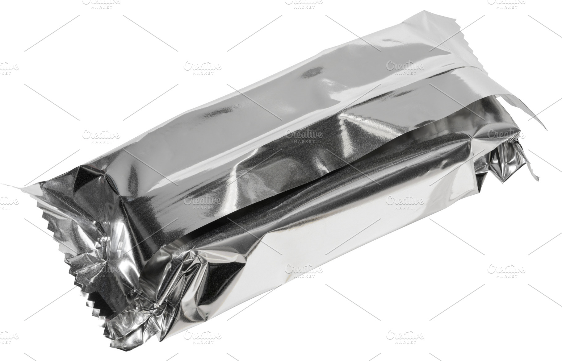 Close up of empty silver foil packaging for candy bar or snack,, a Food & Drink Photo by ndanko