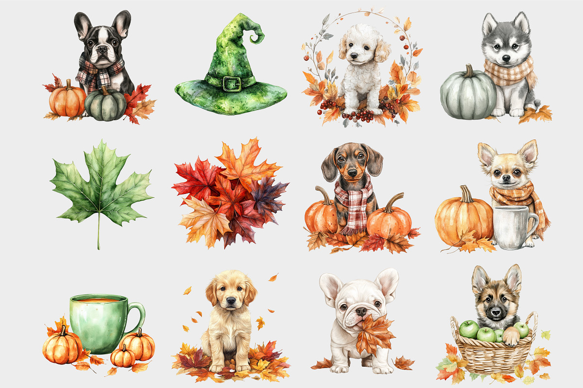 Watercolor Autumn Dog Clipart, a Seasonal Illustration by Design Market (Photo 4 of 4)