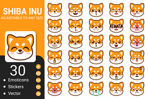Shiba inu emoticons. Kawaii set, an Animal Illustration by Icons
