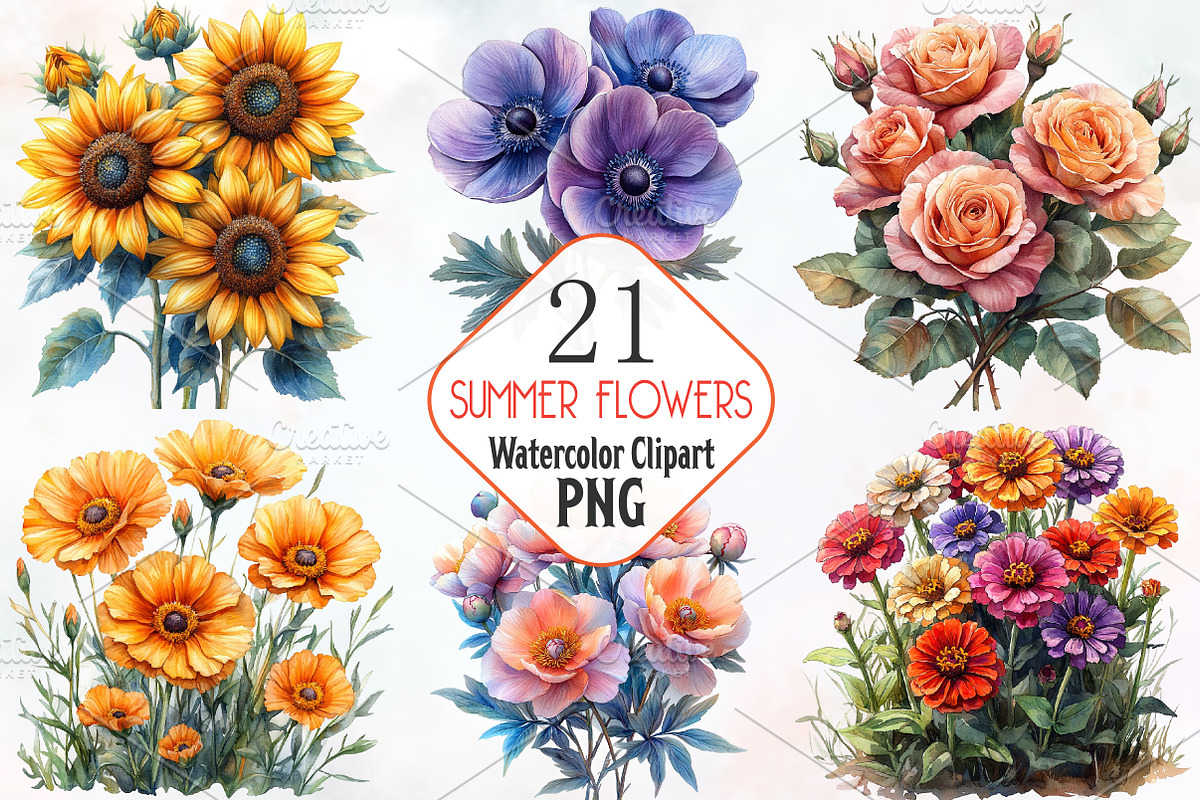 Summer Flowers Clipart, an Illustration by RobertsArt (Photo 1 of 7)