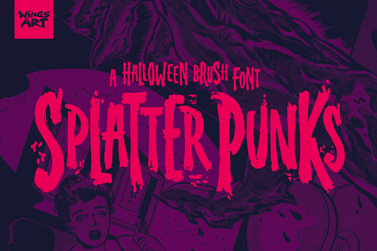 Splatterpunks A Halloween Brush Font, a Font by Wingsart Studio (Photo 1 of 15)