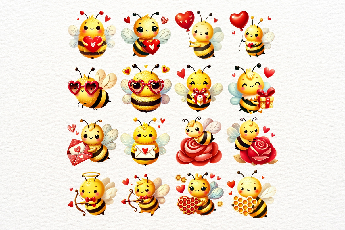 Valentine Bee Clipart Set, a Seasonal Illustration by Nicolle's Colorful Art (Photo 4 of 5)
