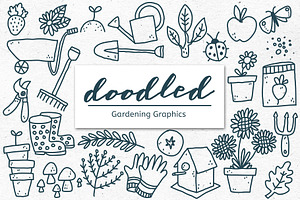 Doodled Gardening Lineart Graphics